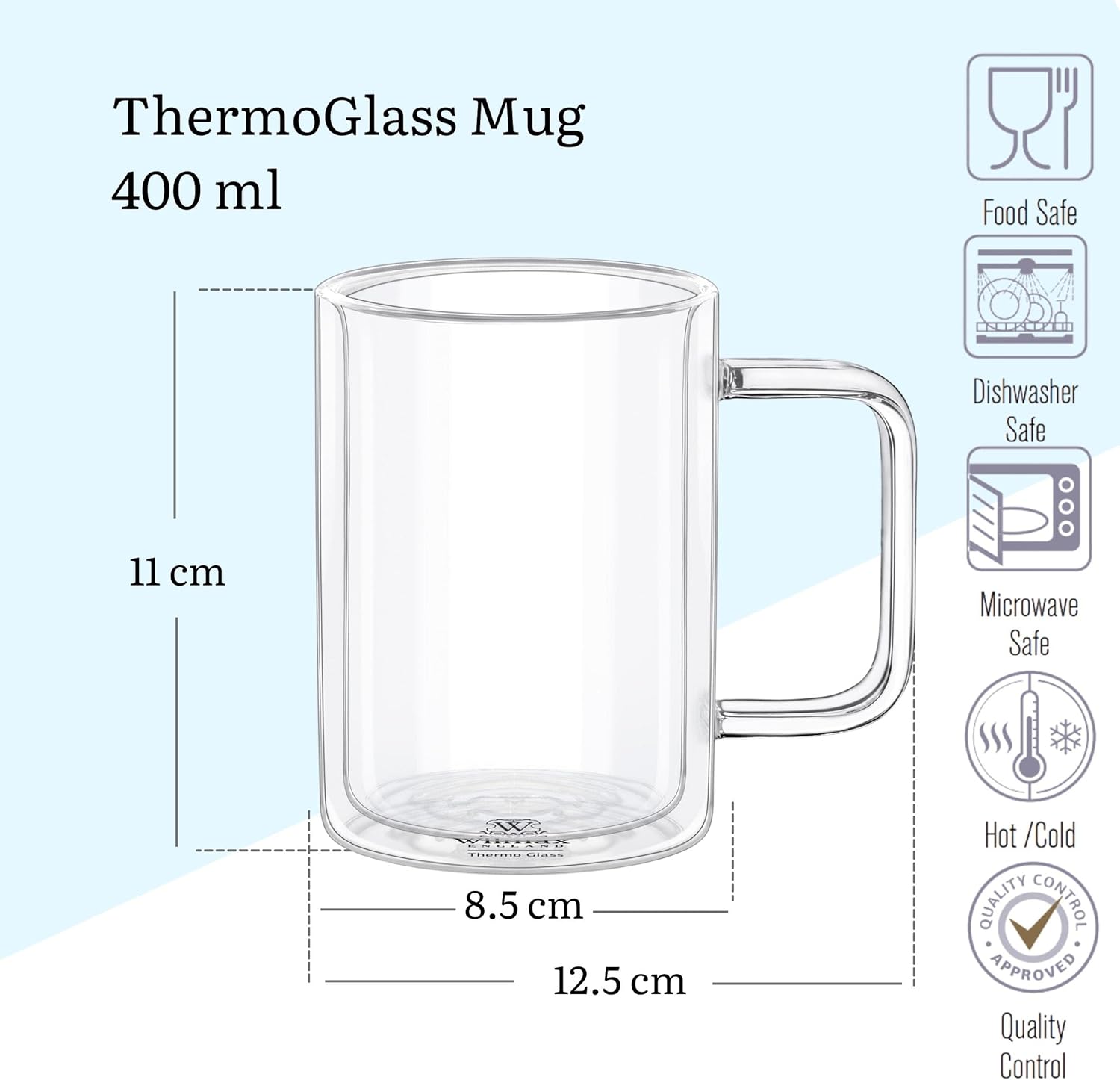 Wilmax Doppelwandiger Becher 400 ml 2er Set Borosilikatglas WL-888720/A2