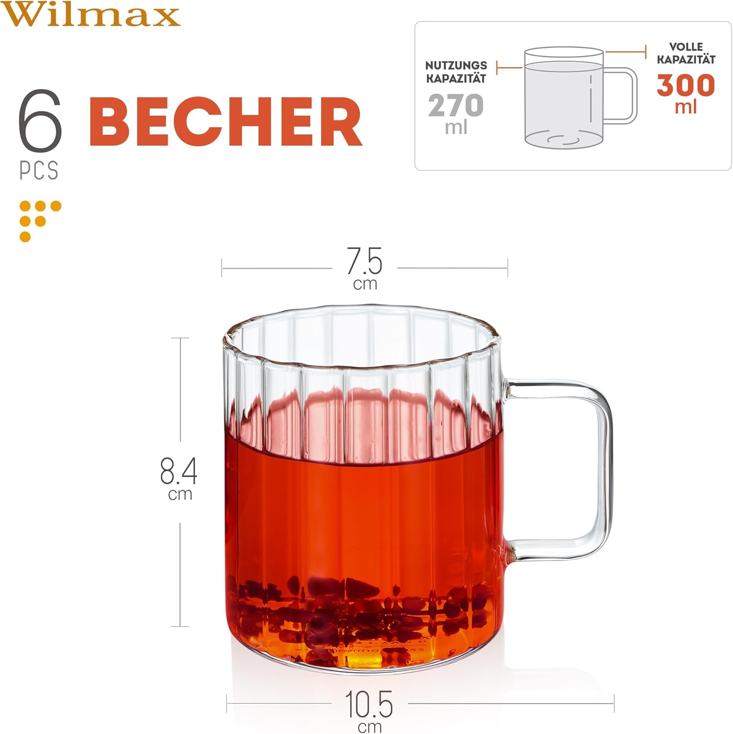 Wilmax Glas mit Henkel 550 ml Borosilikatglas WL-888618/A