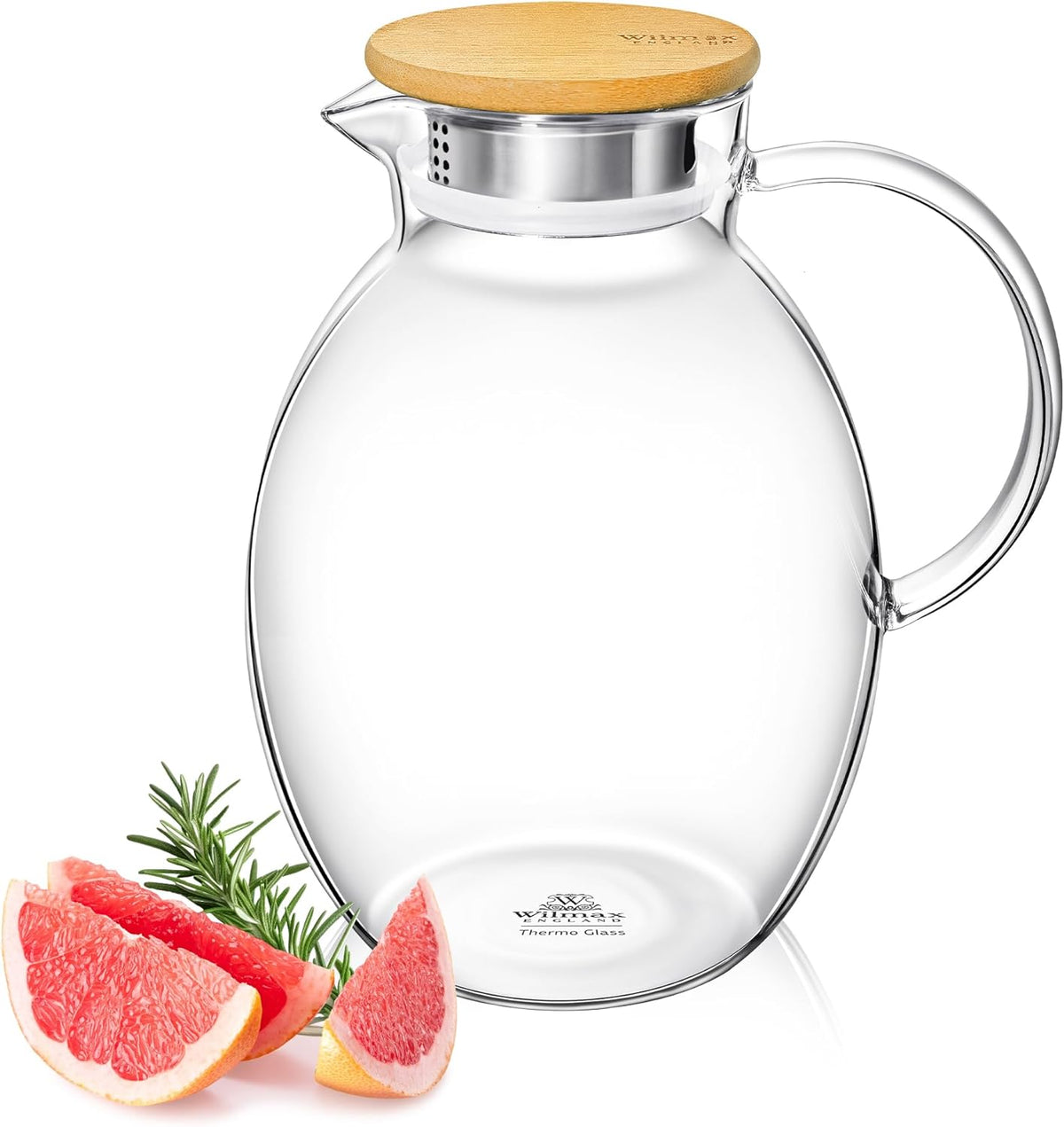 Wilmax Borosilikat Glas Krug mit Bambusdeckel