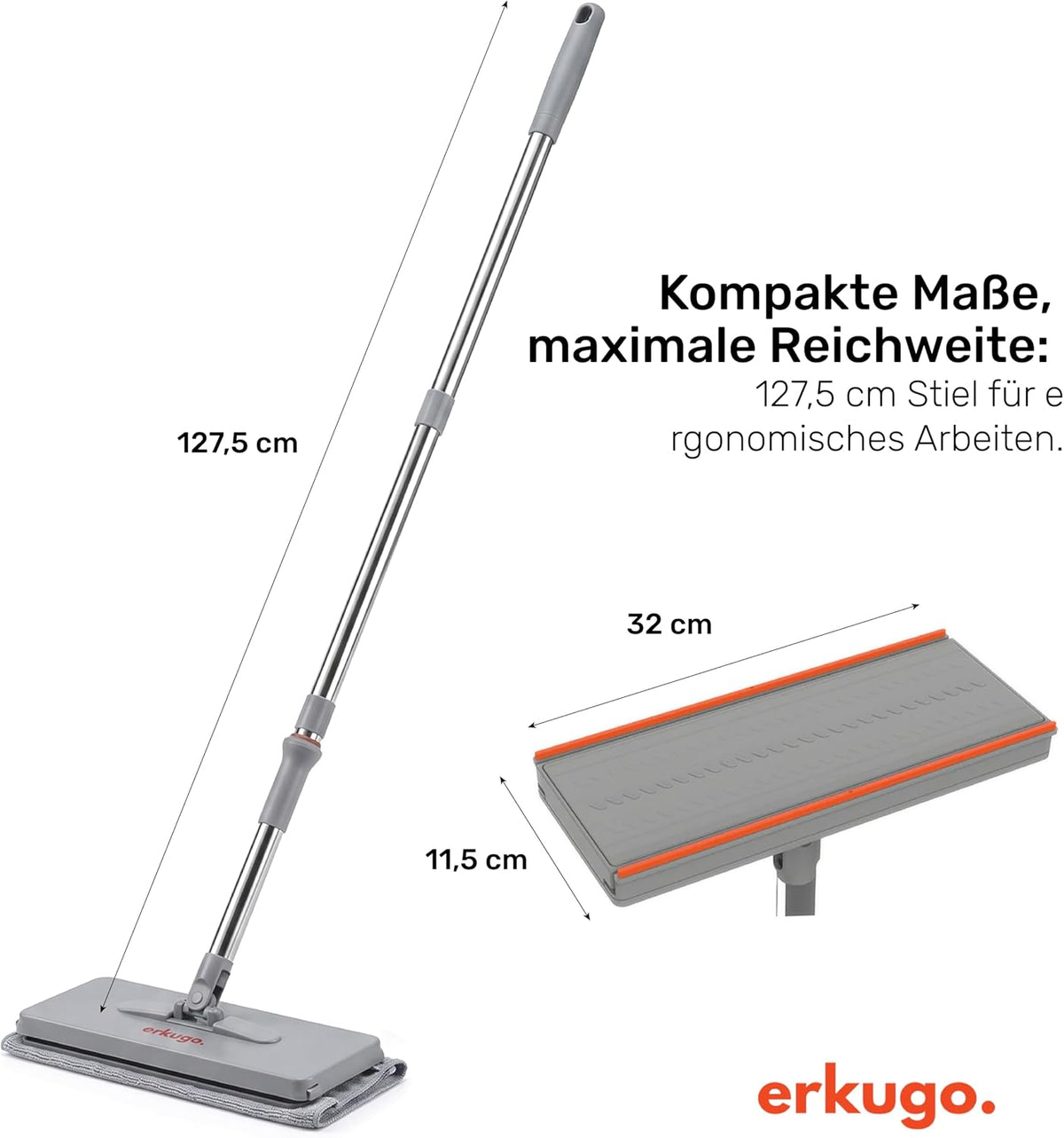 Erkugo Wischmopp Set mit Eimer, Auswringer und 5 Mikrofaser-Pads