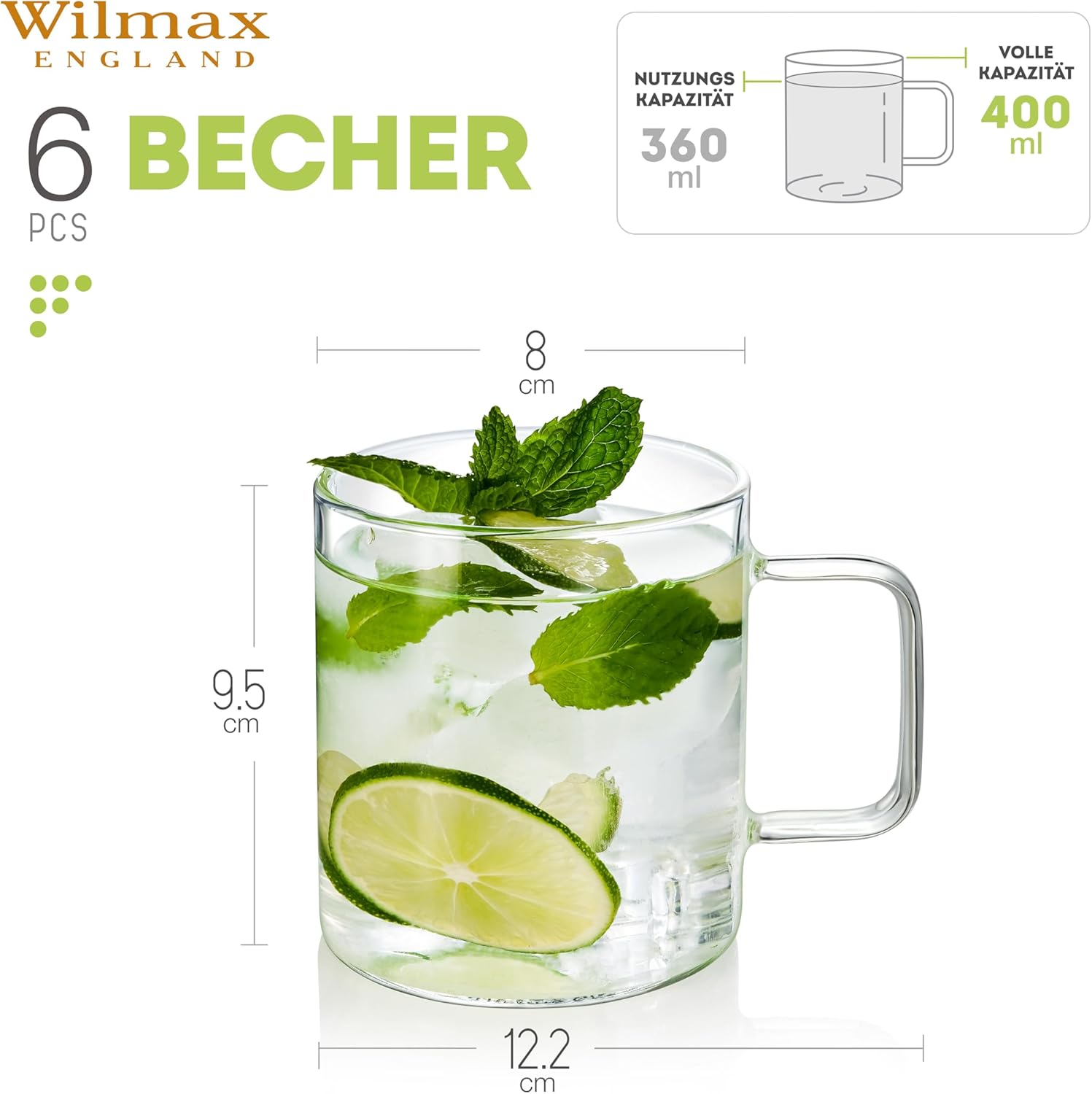 Wilmax Kaffeetasse 400 ml Borosilikatglas Transparent WL-888607/A