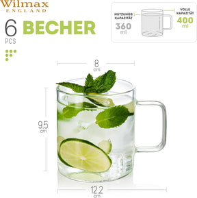 Wilmax Kaffeetasse 400 ml Borosilikatglas Transparent WL-888607/A