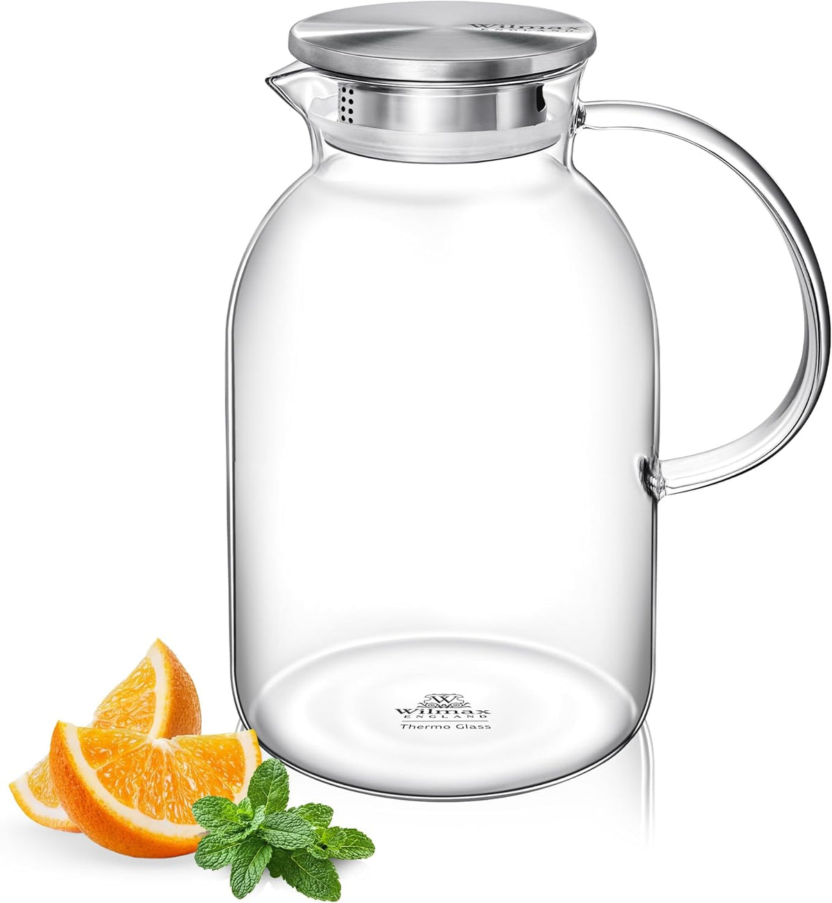 Wilmax Borosilikat Glas Krug mit Edelstahl-Deckel