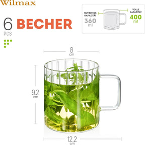 Wilmax Glas mit Henkel 550 ml Borosilikatglas WL-888618/A