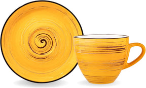 Wilmax Tasse-Untertasse 110 ml Gelb Porzellan 6er Set WL-669434/AB6