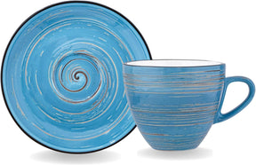 Wilmax Tasse-Untertasse 300 ml Blau Porzellan 6er Set WL-669636/AB6