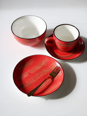 Wilmax Tasse mit Untertasse 300 ml Rot Porzellan 6er Set WL-669236/AB6