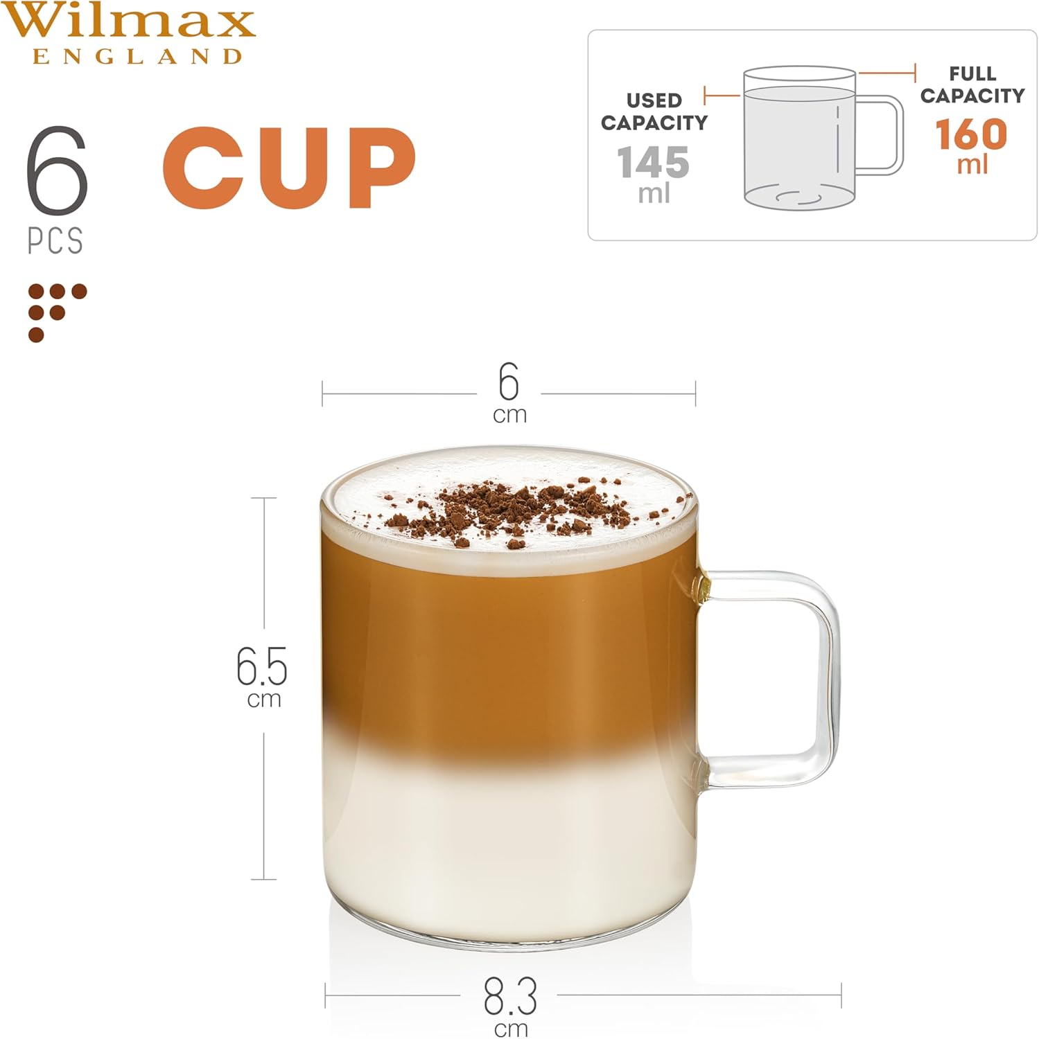 Wilmax Glastasse 160 ml Borosilikatglas 6er Set WL-888603/A6