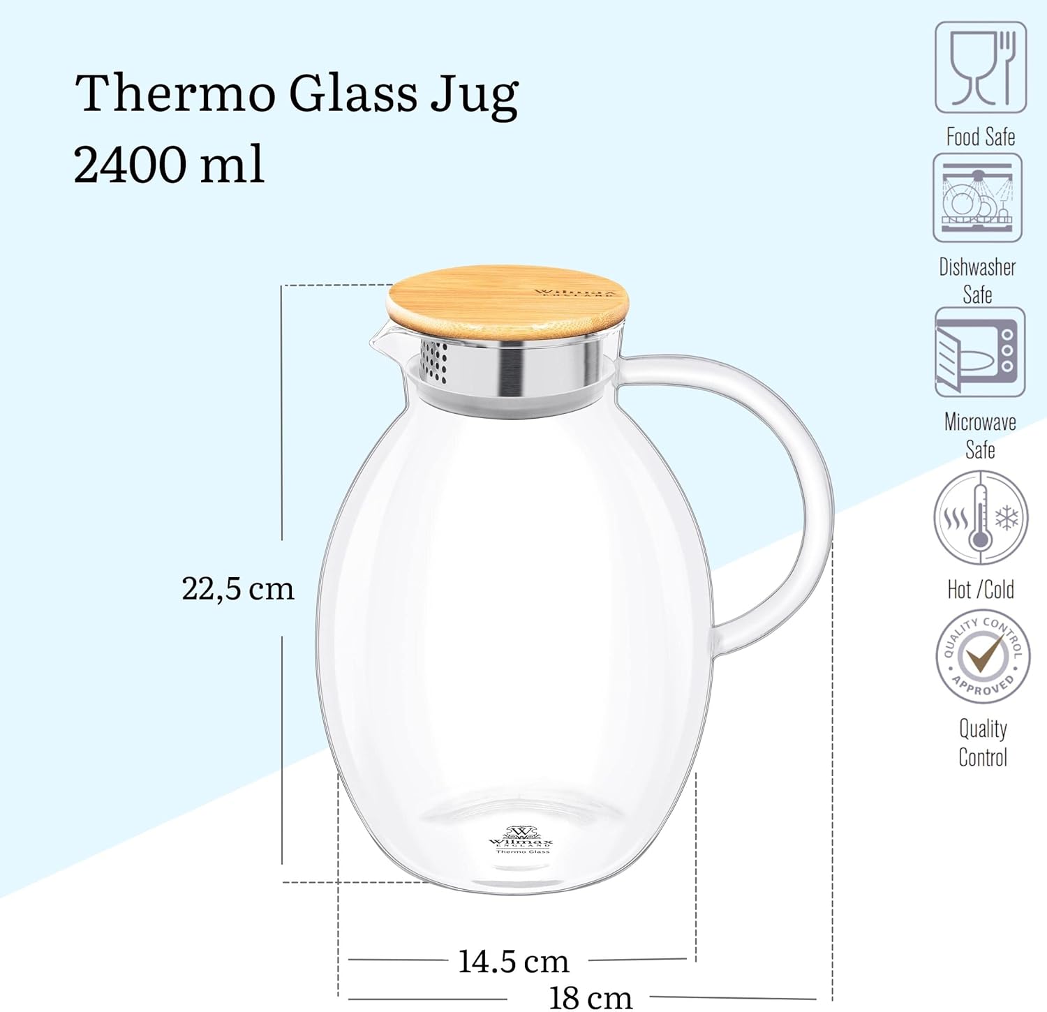 Wilmax Borosilikatglas Krug mit Bambusdeckel