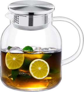 Wilmax Borosilikat Glas Krug mit Edelstahl-Deckel