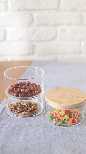 Wilmax 3-stufiges Vorratsglas, 12 x 20 cm, Thermo-Glas & Bambusdeckel