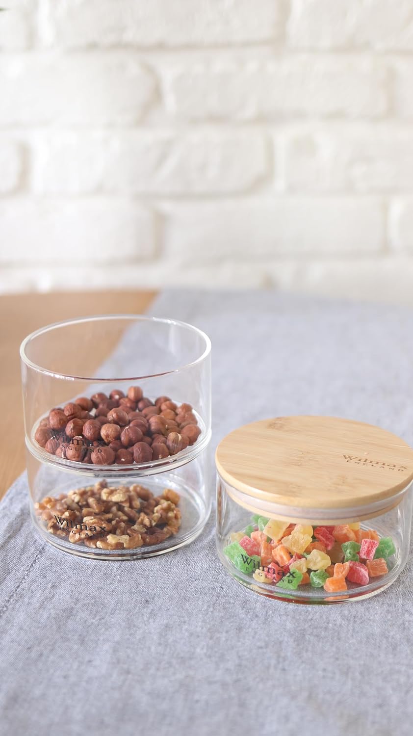 Wilmax 3-stufiges Vorratsglas, 12 x 20 cm, Thermo-Glas & Bambusdeckel