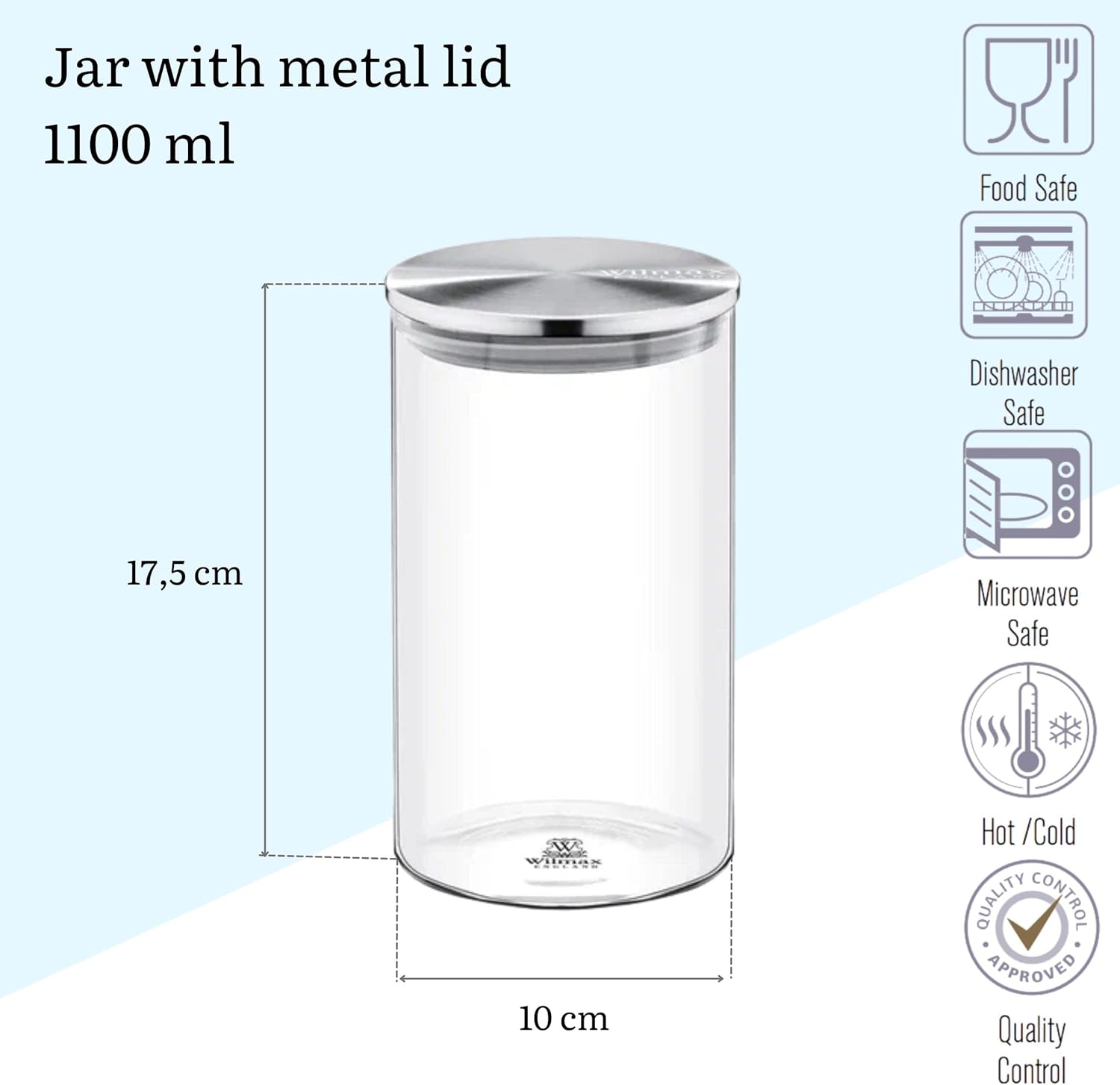 Wilmax Vorratsglas mit Metalldeckel – 2000 ml (10 × 30,5 cm)