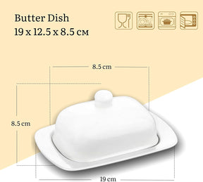 Wilmax Butterdose 19 cm Porzellan Weiß mit Edelstahlmesser Set WL-996109/A-999216/1B