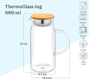 Wilmax Borosilikat Glas Krug mit Bambusdeckel