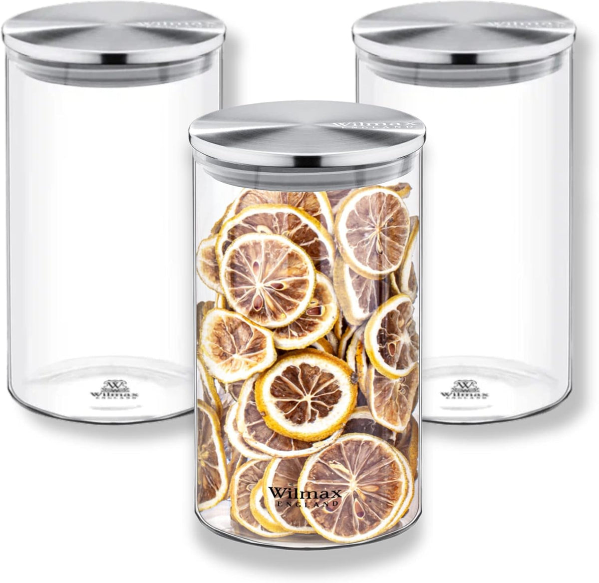 Wilmax Vorratsglas 1100 ml mit Edelstahldeckel 3er Set WL-888515/A3