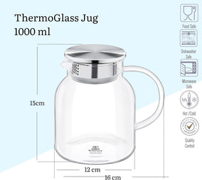 Wilmax Karaffe 1000 ml Thermoglas mit Edelstahl Deckel Transparent