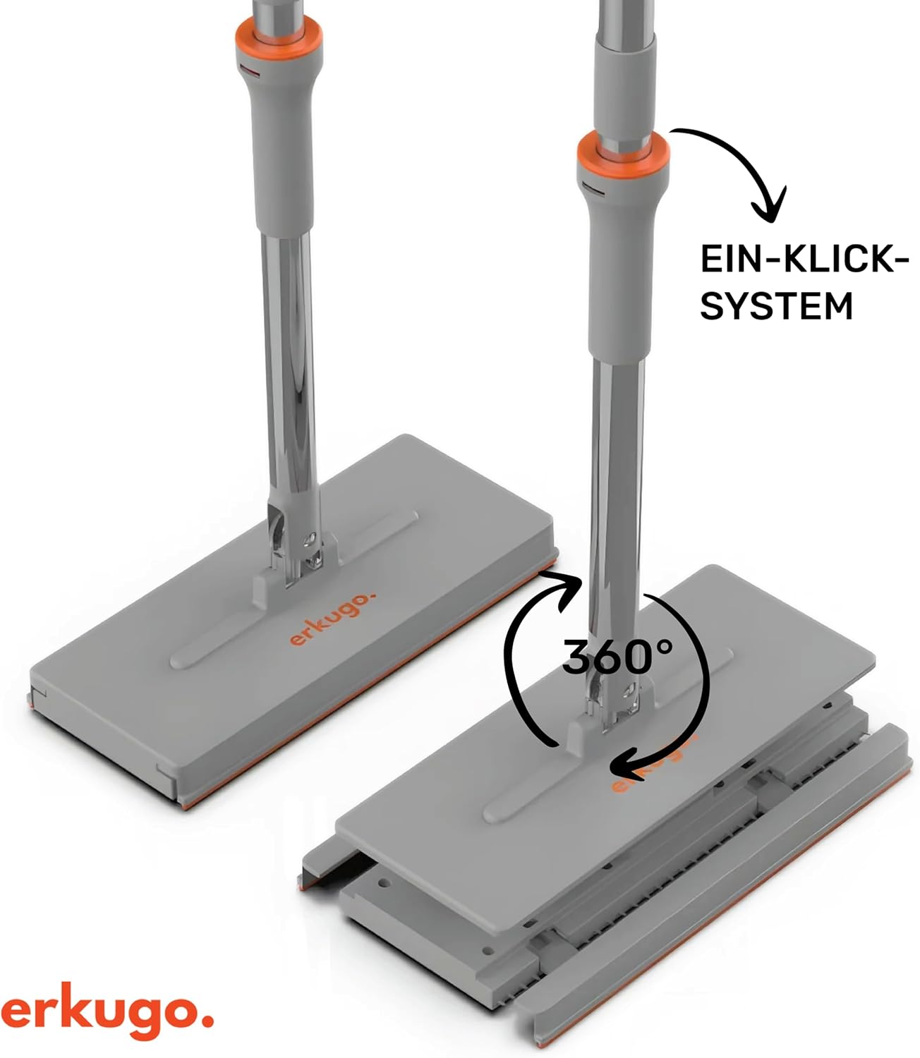 Erkugo Wischmopp Set mit Eimer, Auswringer und 5 Mikrofaser-Pads