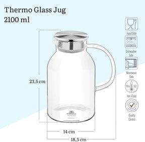 Wilmax Krug 2100 ml Thermoglas mit Edelstahl Deckel Transparent WL-888214/A
