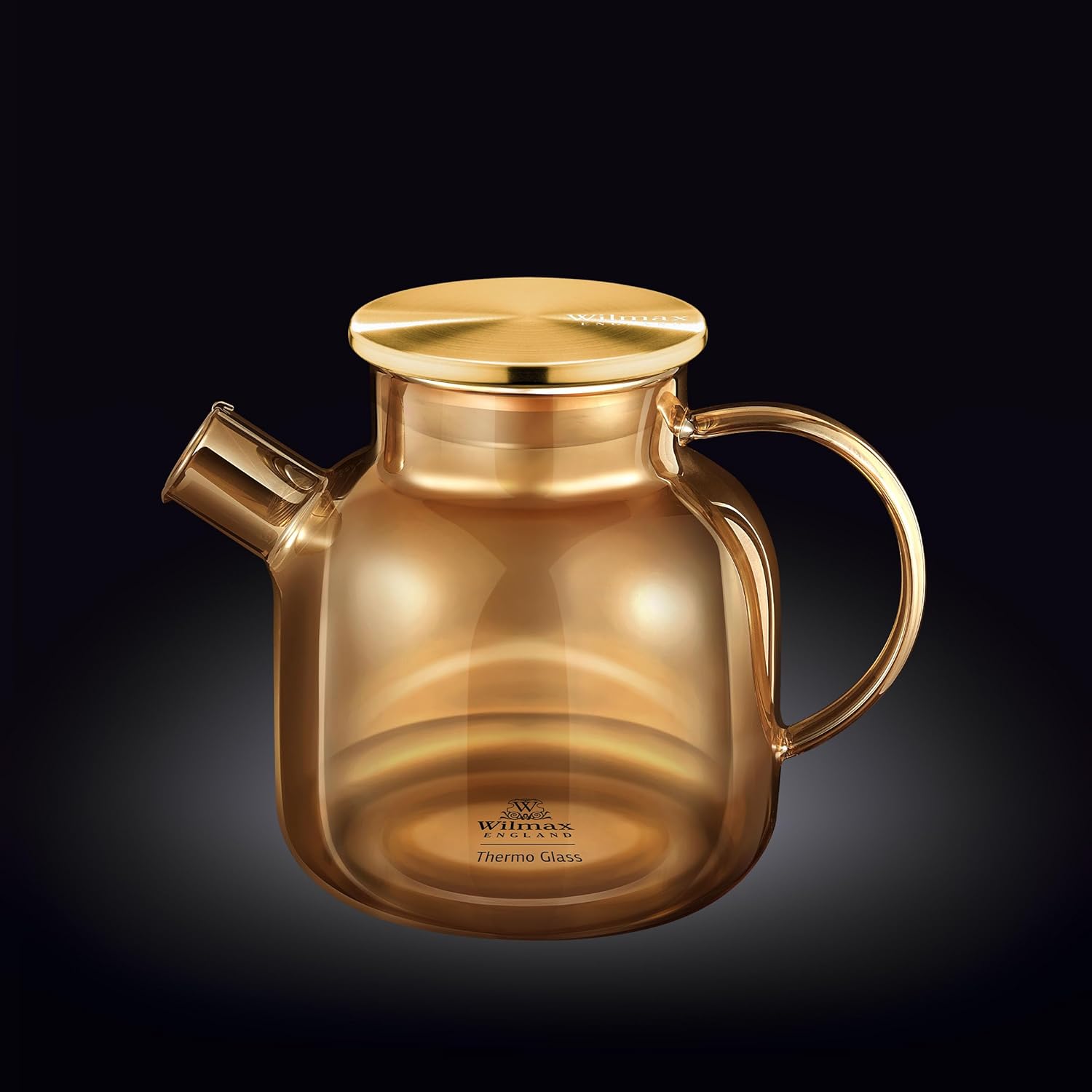 Wilmax Thermoglas Teekanne mit goldfarbenem Edelstahl-Deckel