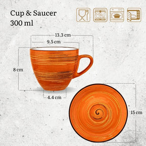 Wilmax Tasse Untertasse 300 ml Orange Porzellan 6er Set WL-669336/AB6