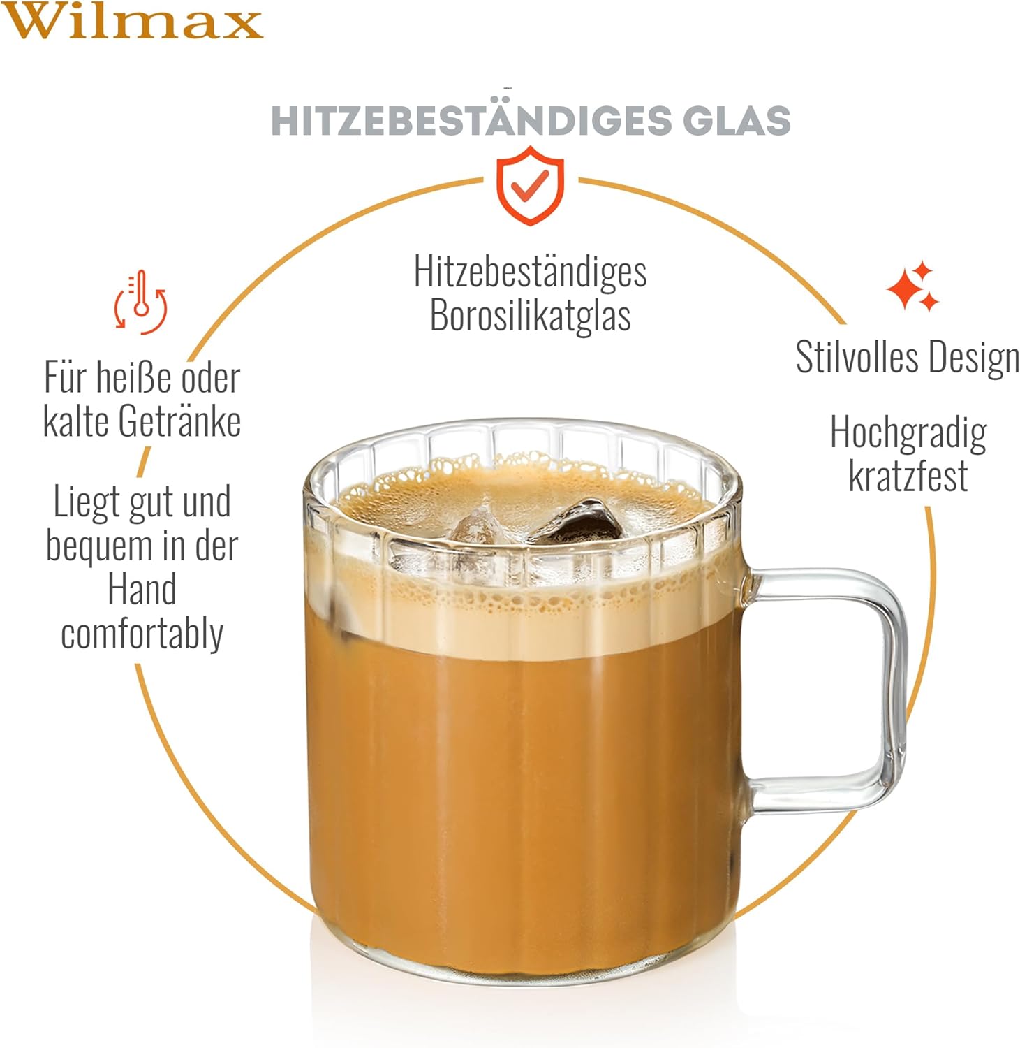 Wilmax Glas mit Henkel 550 ml Borosilikatglas WL-888618/A