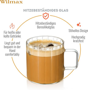 Wilmax Glas mit Henkel 550 ml Borosilikatglas WL-888618/A