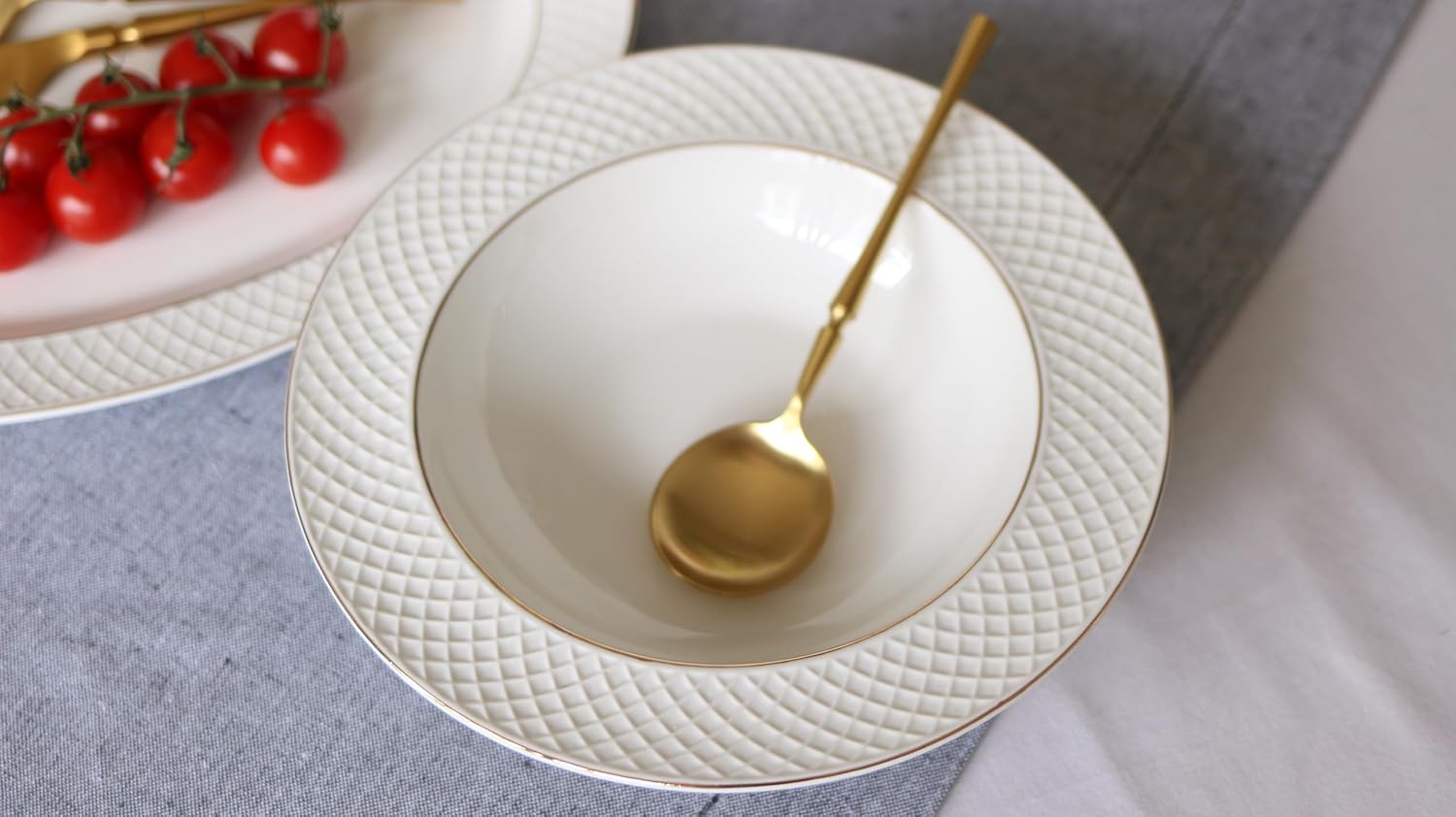 Wilmax Tiefer Teller 22.5 cm Weiß Goldrand Porzellan 6er Set WL-880102303/A6