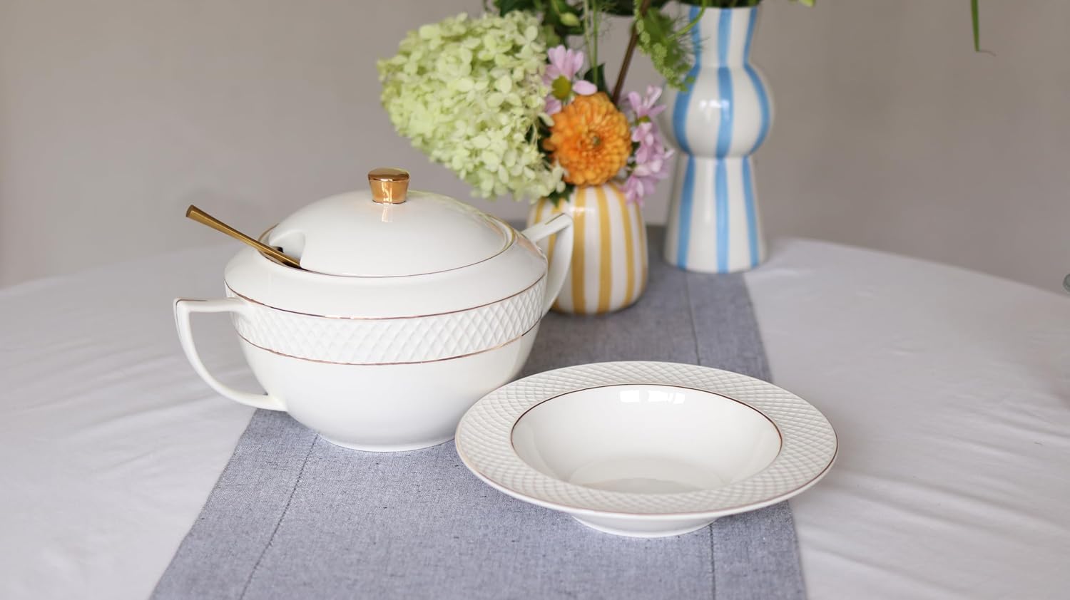 Wilmax Tiefer Teller 22.5 cm Weiß Goldrand Porzellan 2er Set WL-880102303/A2