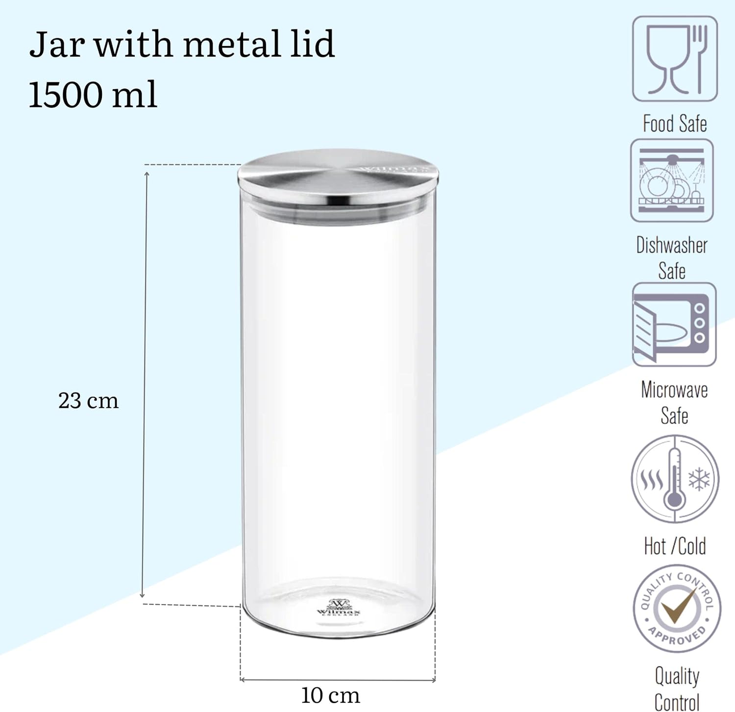 Wilmax Vorratsglas 1500 ml mit Edelstahldeckel 2er Set WL-888517/A2