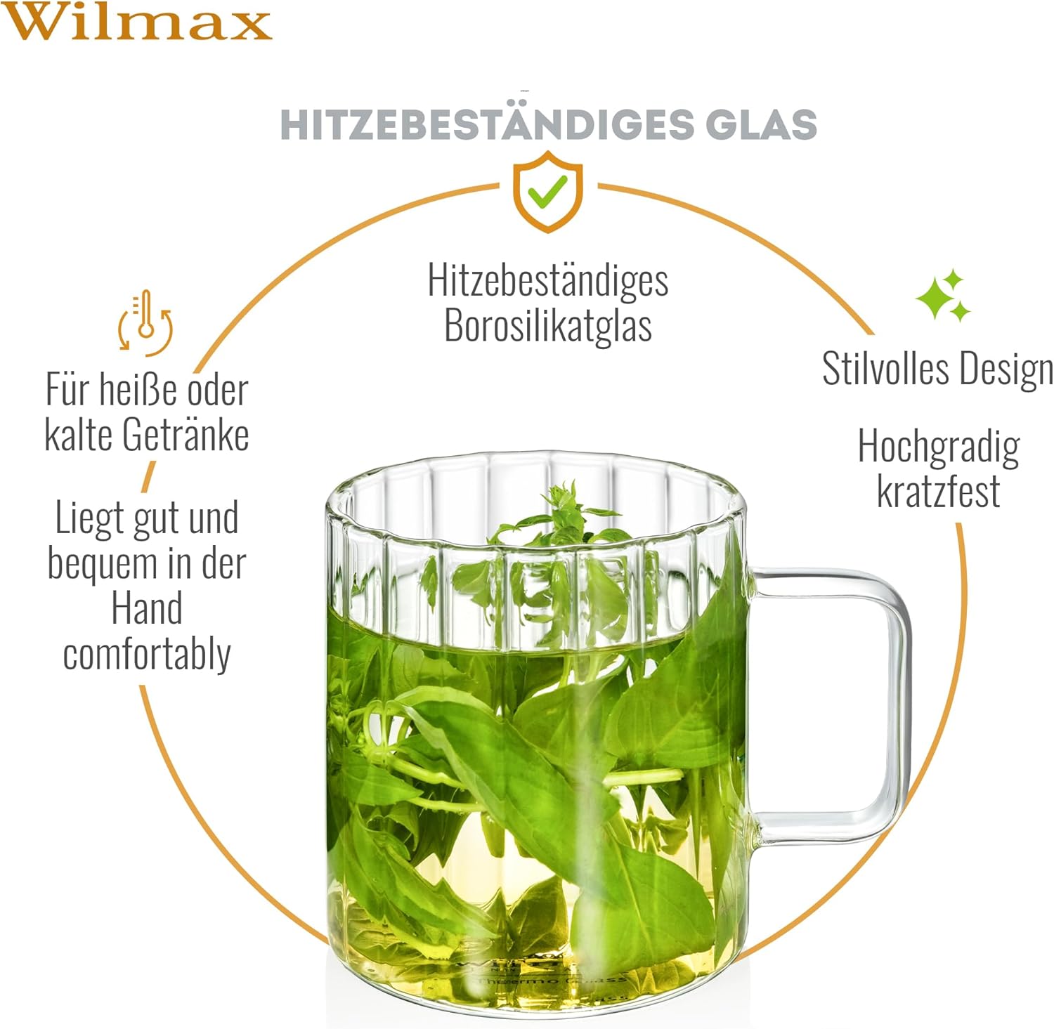 Wilmax Glas mit Henkel 550 ml Borosilikatglas WL-888618/A