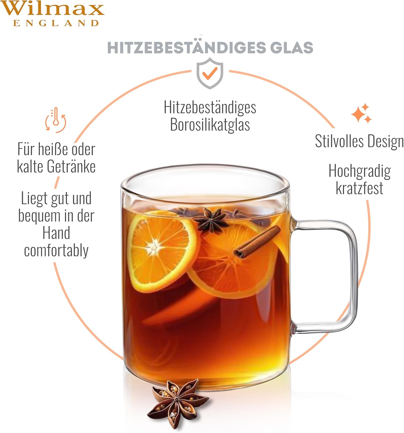 Wilmax Kaffeetasse 400 ml Borosilikatglas Transparent WL-888607/A