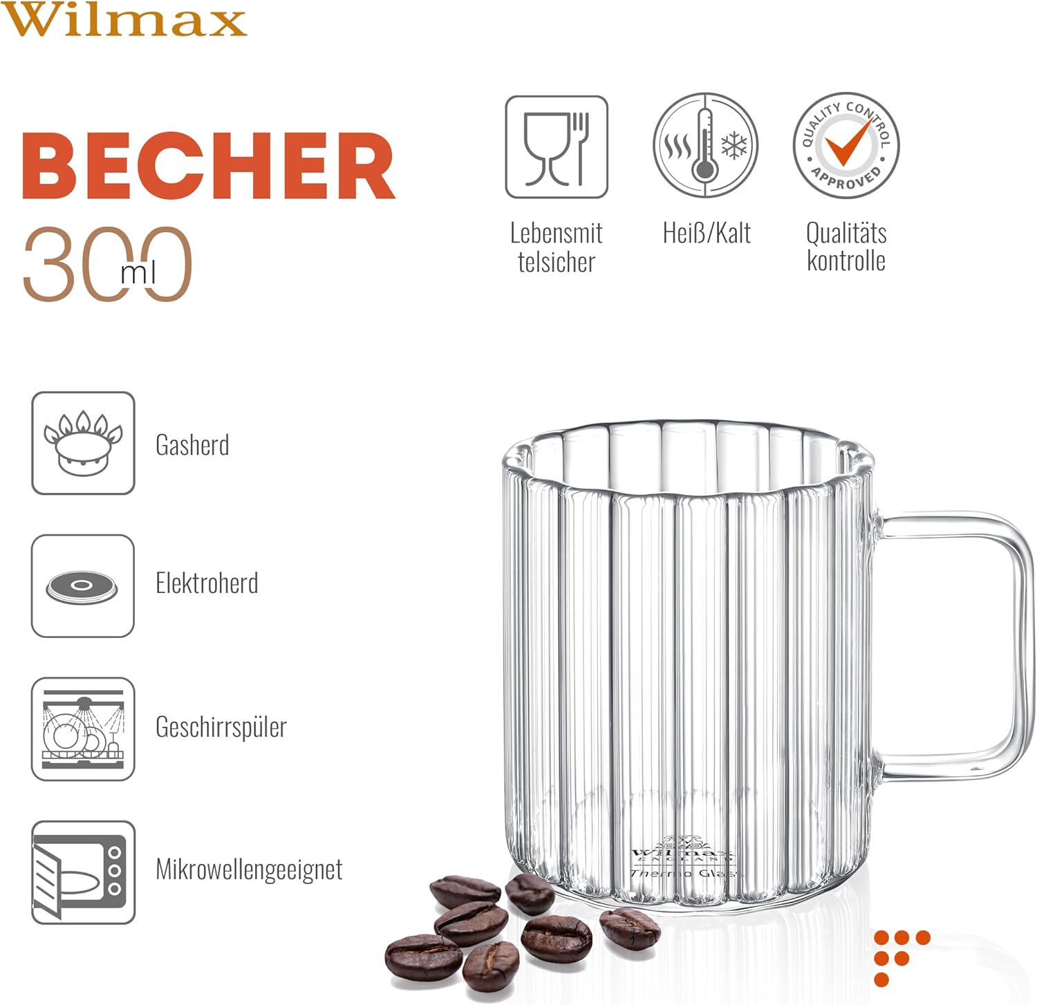 Wilmax Glas mit Henkel 550 ml Borosilikatglas WL-888618/A