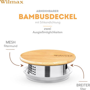 Wilmax Karaffe 1900 ml Thermoglas mit Bambusdeckel Transparent WL-888216/A