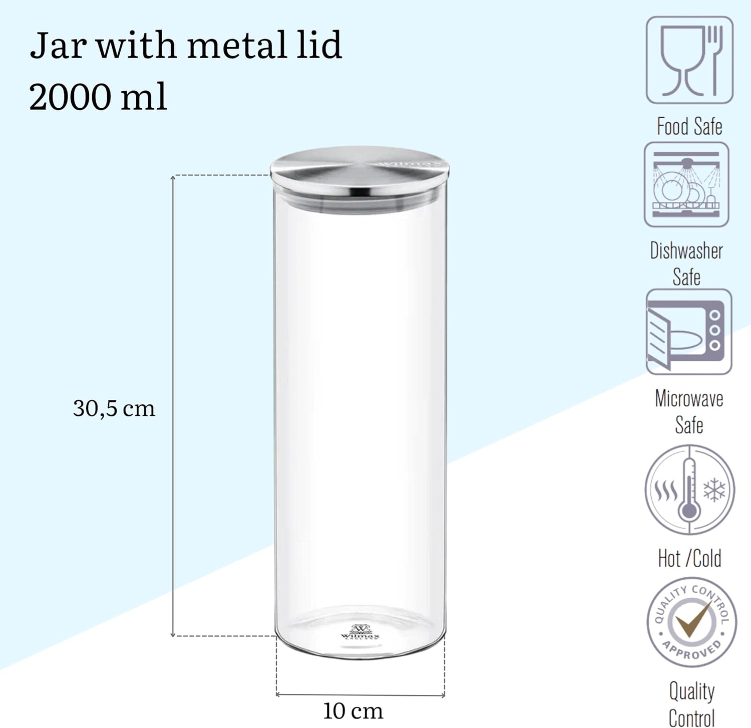 Wilmax Vorratsglas 2000 ml mit Edelstahldeckel 2er Set WL-888520/A2
