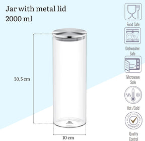 Wilmax Vorratsglas 2000 ml mit Edelstahldeckel 2er Set WL-888520/A2