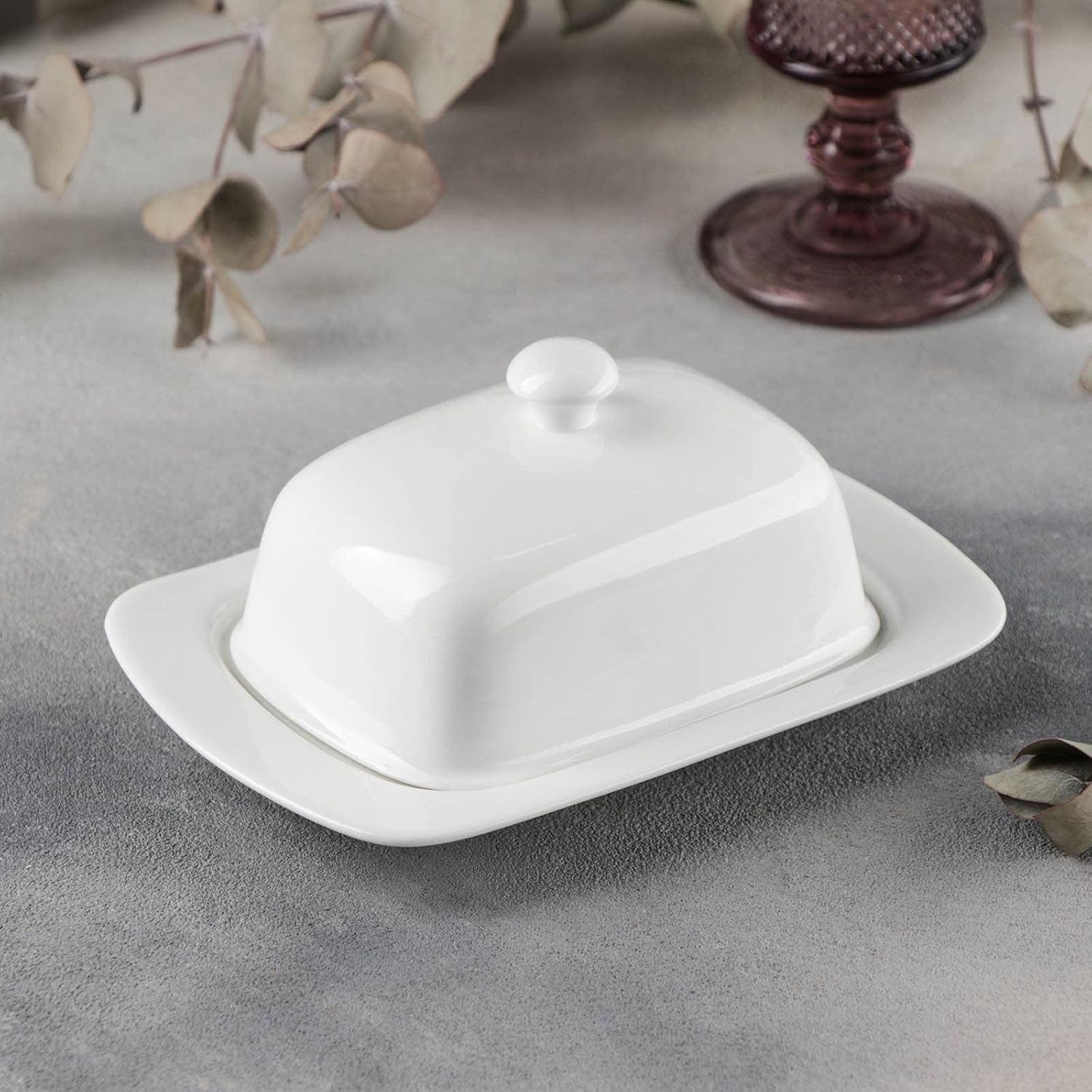 Wilmax Butterdose 19 cm Porzellan Weiß mit Edelstahlmesser Set WL-996109/A-999216/1B