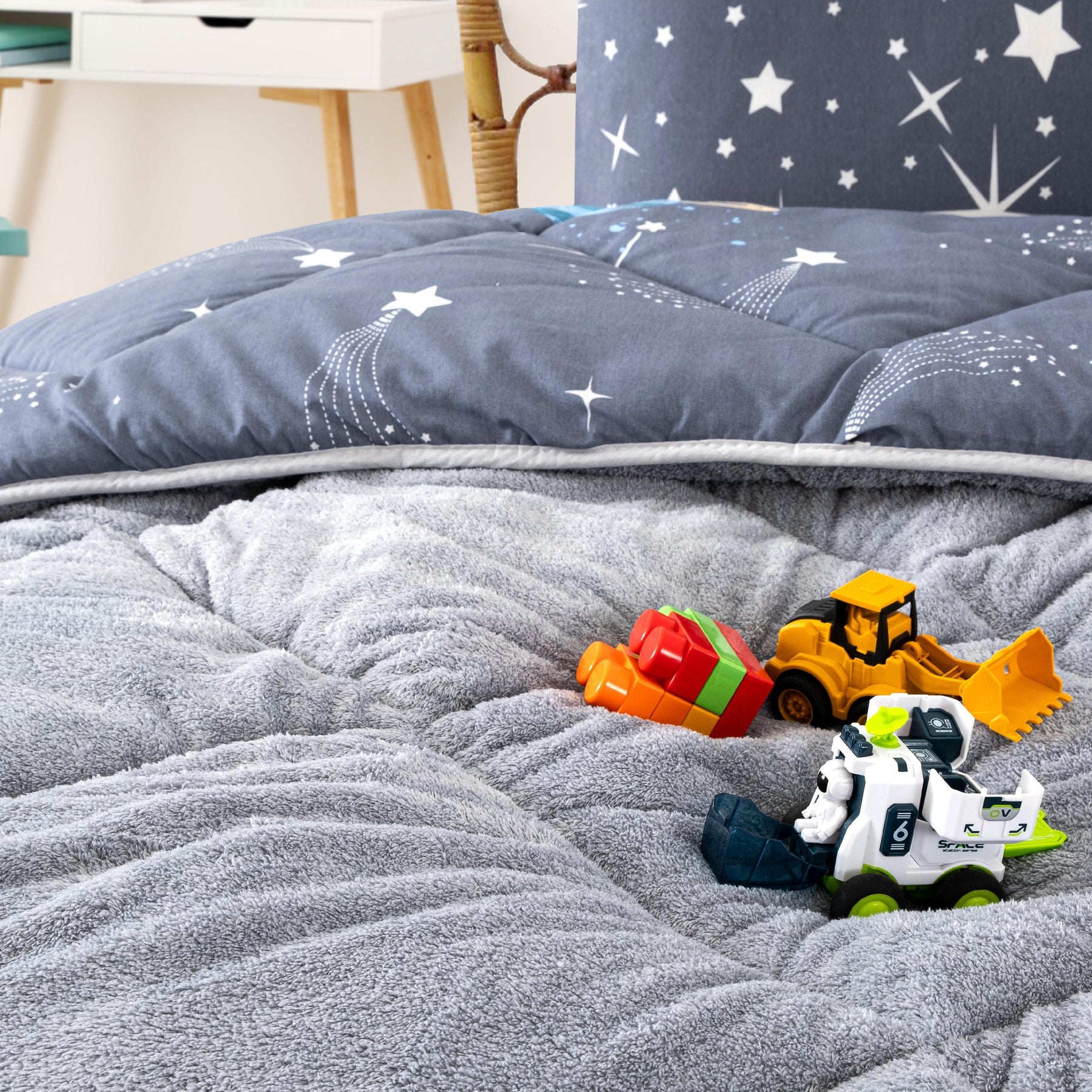 Einzelbett Astronaut gemustert Doppelseitiges Welsoft-Schlafset mit Laken (Bettdecke+Laken+Kopfkissenbezug)
