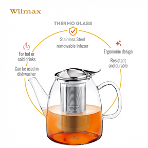 Wilmax Thermoglas Teekanne mit Edelstahl-Teesieb