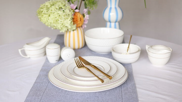 Wilmax Speiseteller 28 cm Weiß Porzellan mit Goldlinien WL-880102106/A