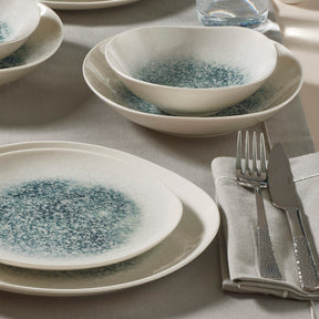 GÜRAL Roden Tafelservice 24-tlg., 6 Personen, Bone Porzellan, Creme mit blauer Struktur