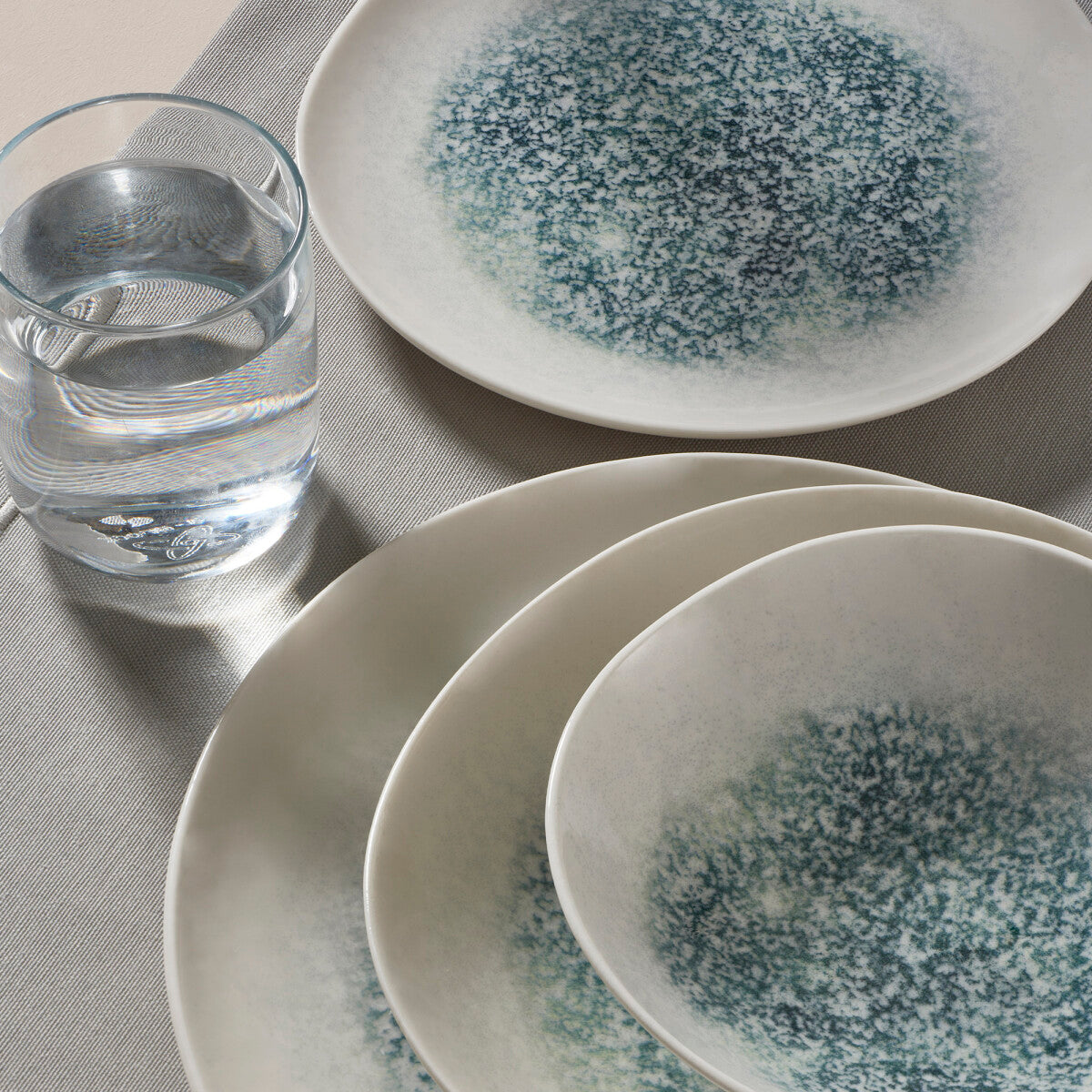 GÜRAL Roden Tafelservice 24-tlg., 6 Personen, Bone Porzellan, Creme mit blauer Struktur