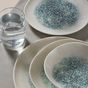 GÜRAL Roden Tafelservice 24-tlg., 6 Personen, Bone Porzellan, Creme mit blauer Struktur