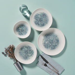 GÜRAL Roden Tafelservice 24-tlg., 6 Personen, Bone Porzellan, Creme mit blauer Struktur