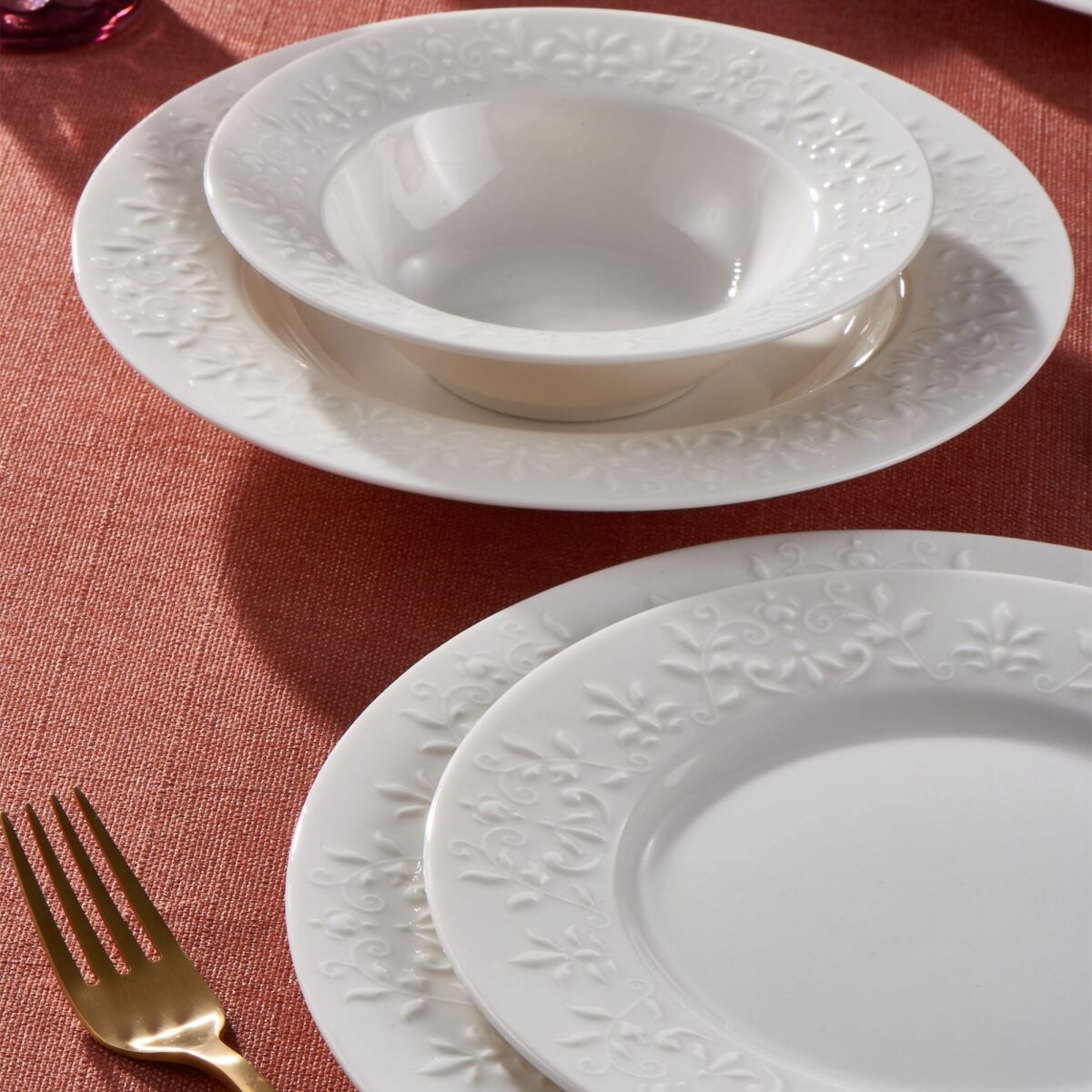 GÜRAL Dilruba creme Tafelservice, 24-tlg., 6 Personen, Porzellan, mit Reliefmuster