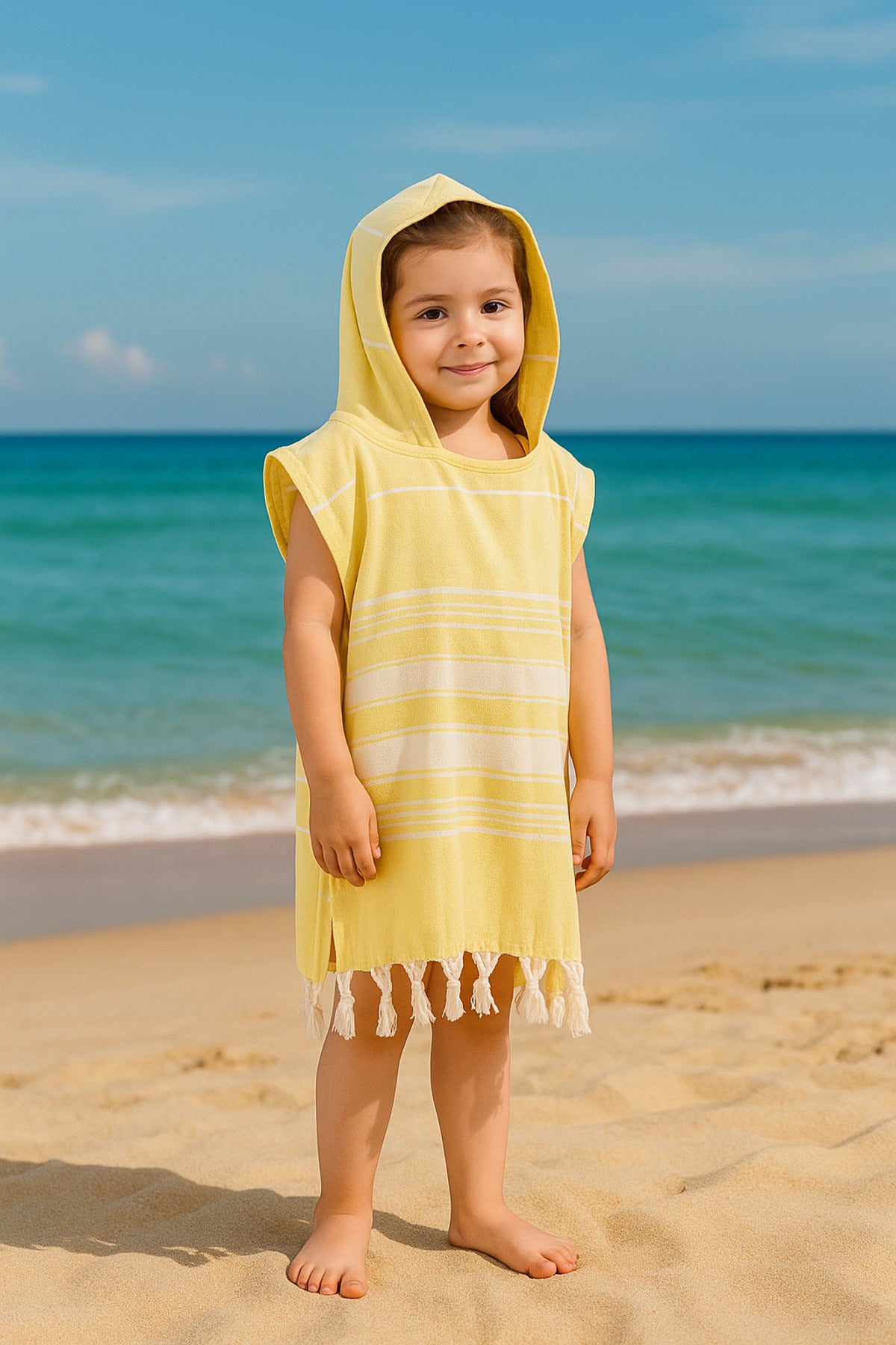 Children's Bathrobe Poncho Cotton Beach Towel Peshtemal Yellow