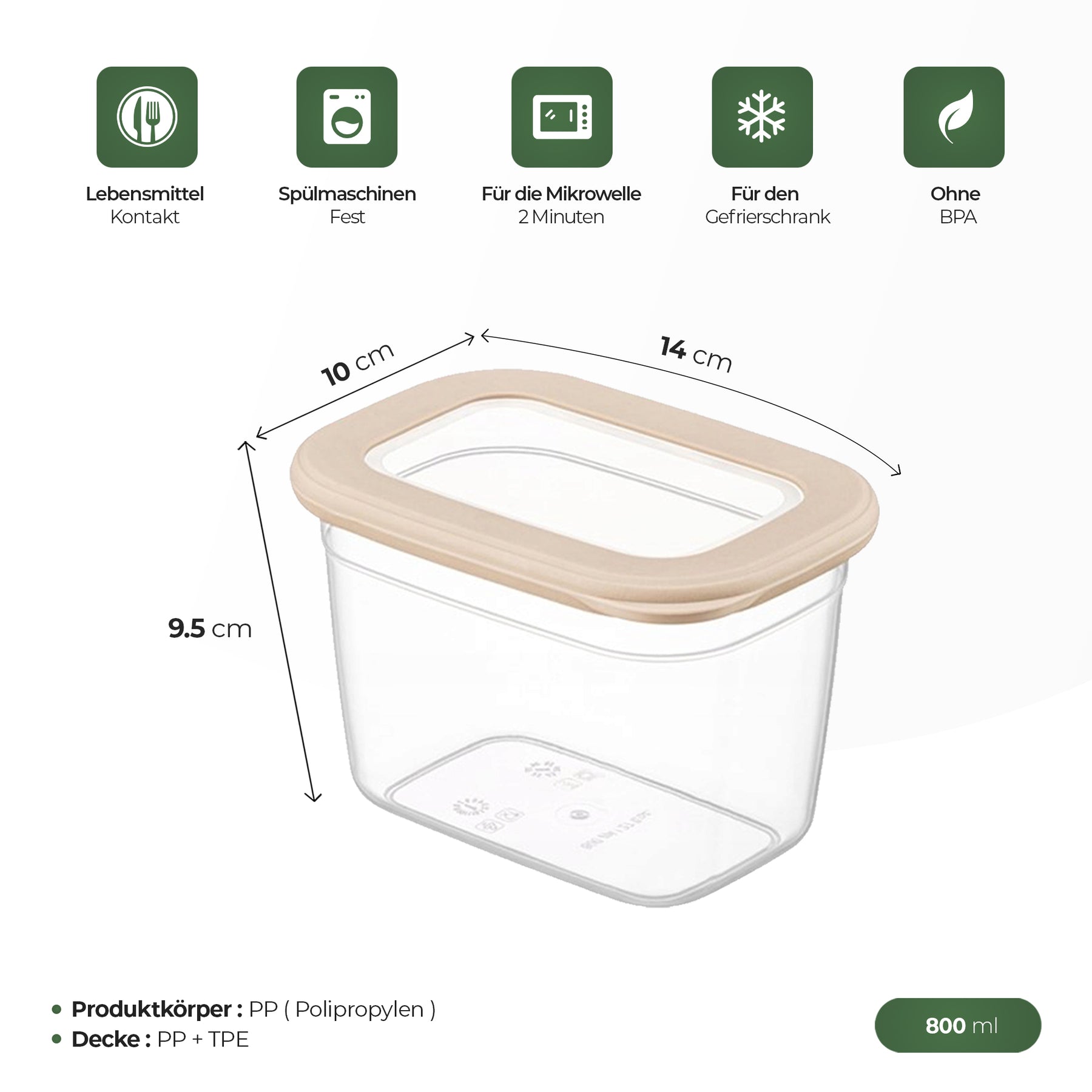 CRALEX Tosca rechteckige Lebensmittelbehälter, 3er-Set (800 ml / 1,3 l / 2,3 l)