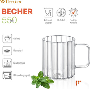 Wilmax Glas mit Henkel 550 ml Borosilikatglas WL-888618/A