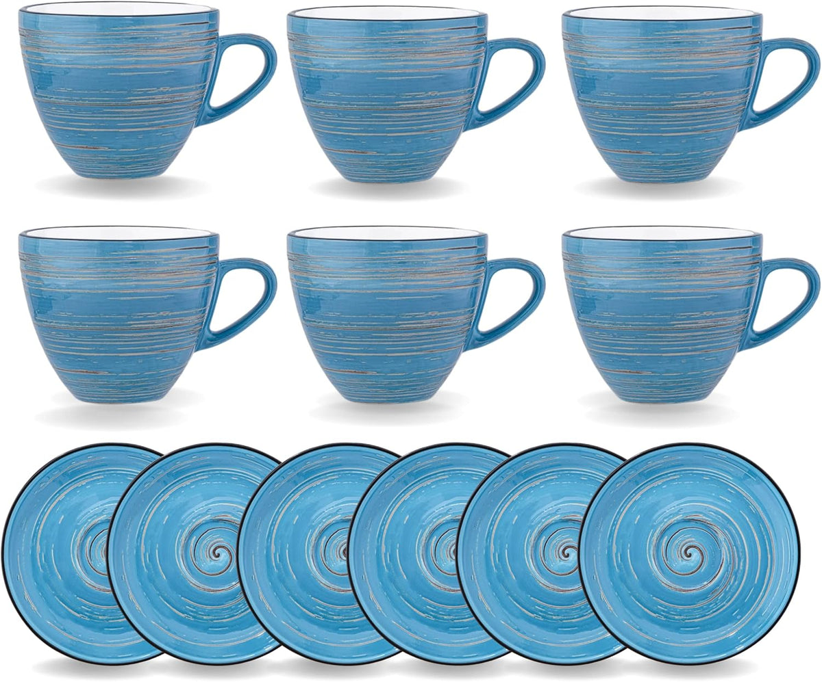 Wilmax Tasse-Untertasse 190 ml Blau Porzellan 6er Set WL-669635/AB6