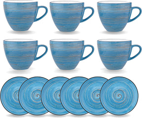 Wilmax Tasse-Untertasse 190 ml Blau Porzellan 6er Set WL-669635/AB6